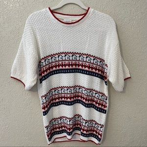 Act III vintage women’s crochet short sleeve sweater, Large, white